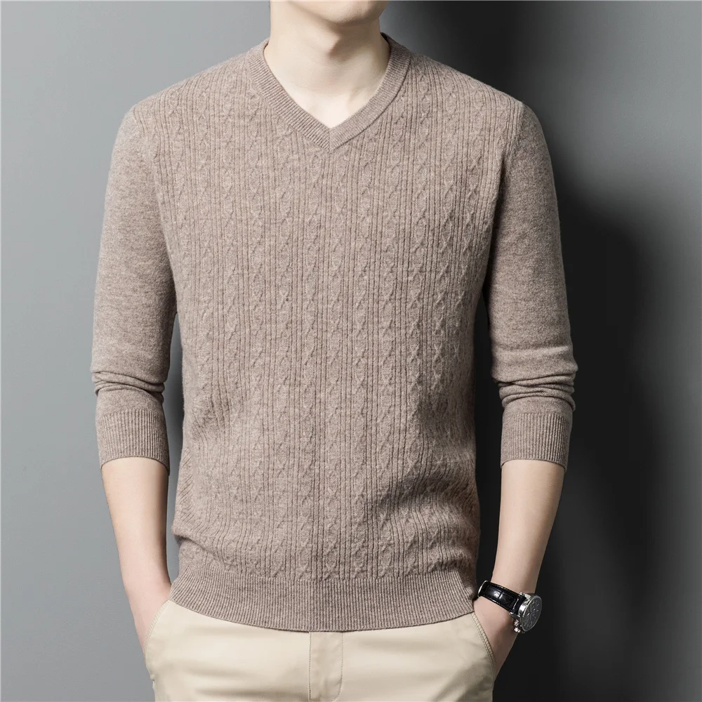 100% Brand Merino Wool V-Neck Knitted Sweater Men Clothing Autumn Winter New Arrival Classic Warm Pullover Homme Z3042