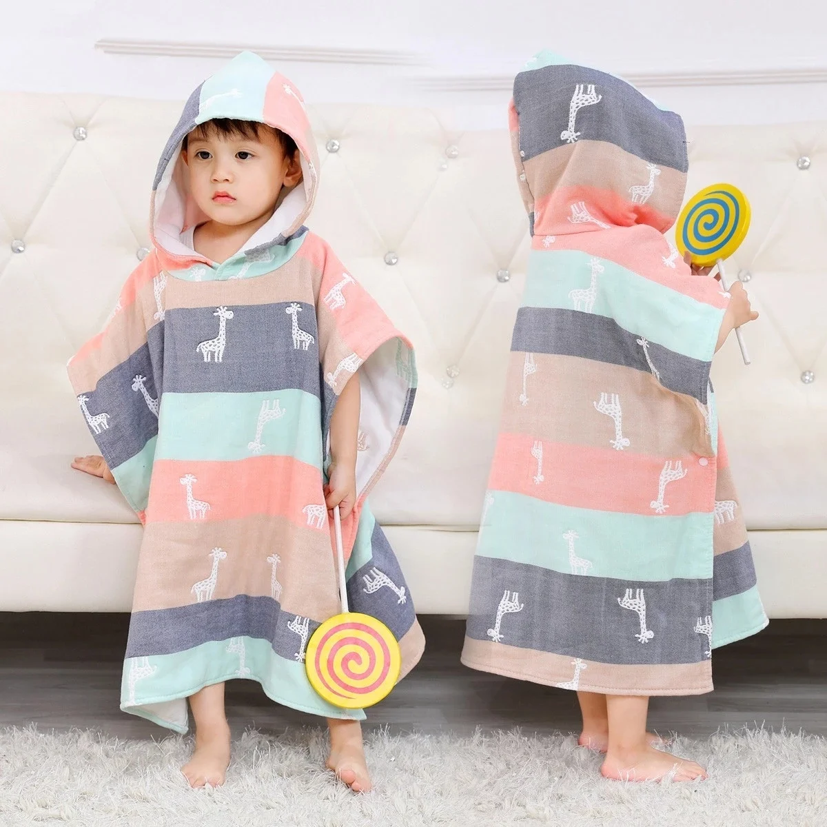 

6 Layers Gauze Hooded Beach Towel Cotton Baby Cape Towels Soft Poncho Kids Bathing Stuff For Babies Washcloth