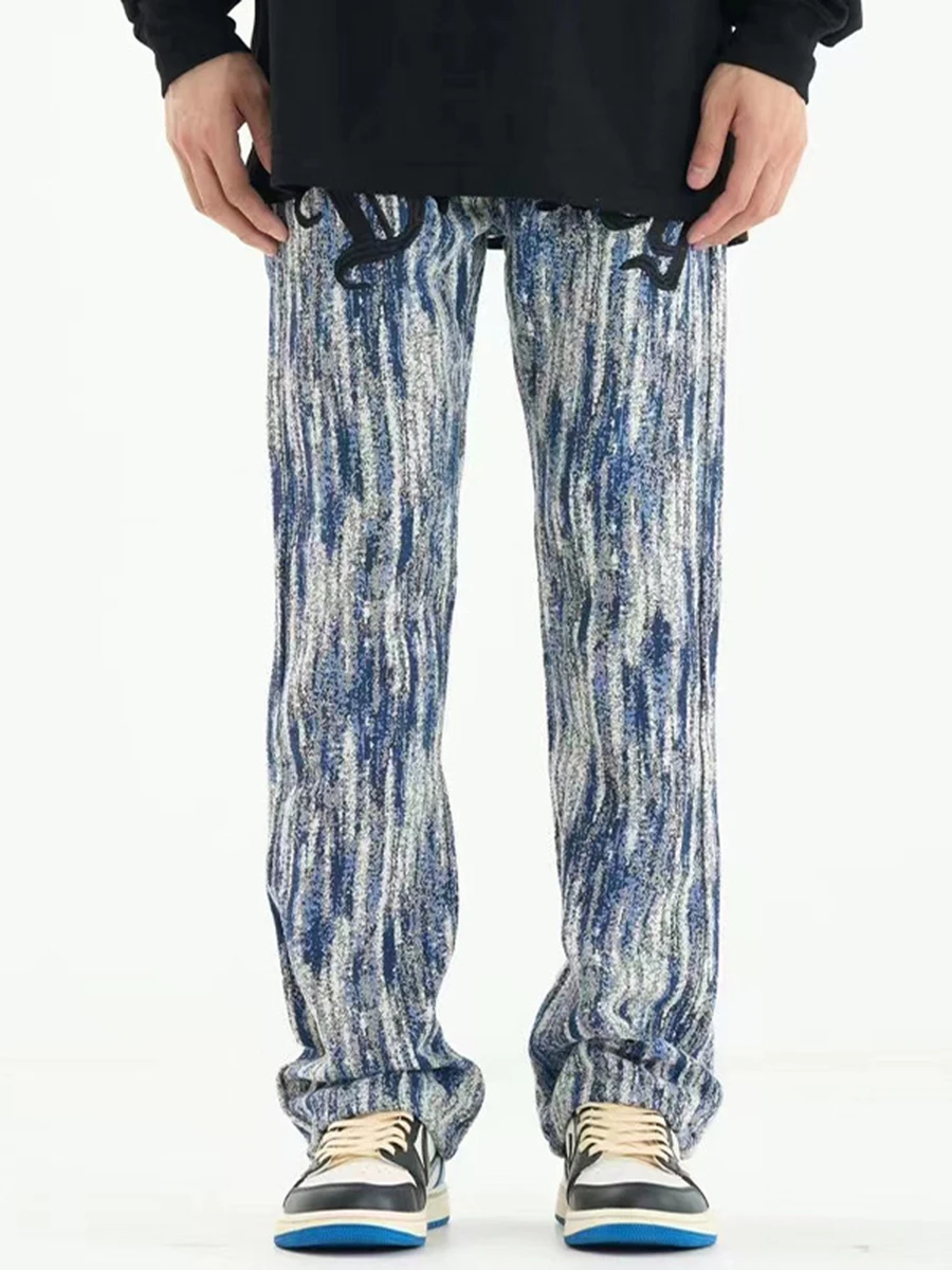 American High Street Letters Embroidered Casual Hip-hop Jeans Men INS Trendy Designer Retro Straight Pants Street Clothing MEN