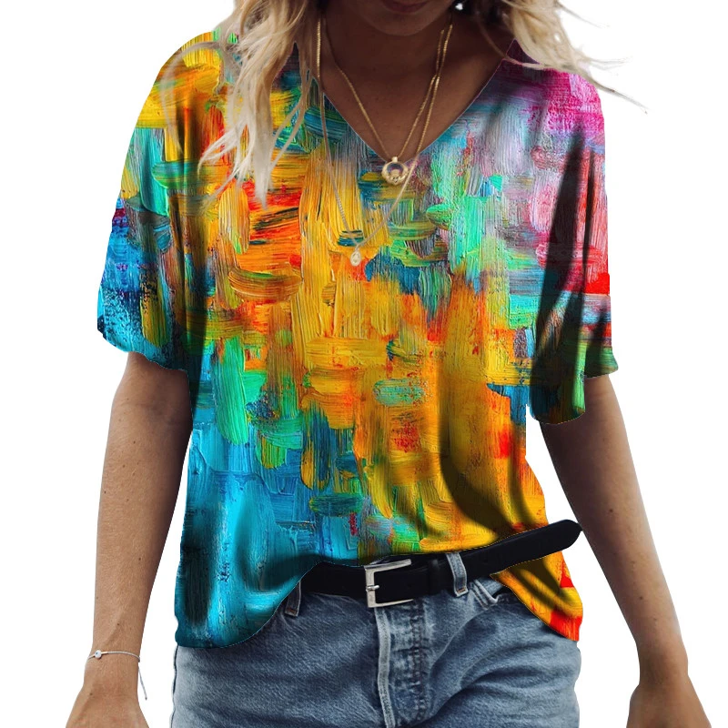 

Women Oil Painting T Shirts Short Sleeve Loose Oversized Tops Fashion Ladies Butterfly 3D Print T Shirt Summer Casual Streetwear