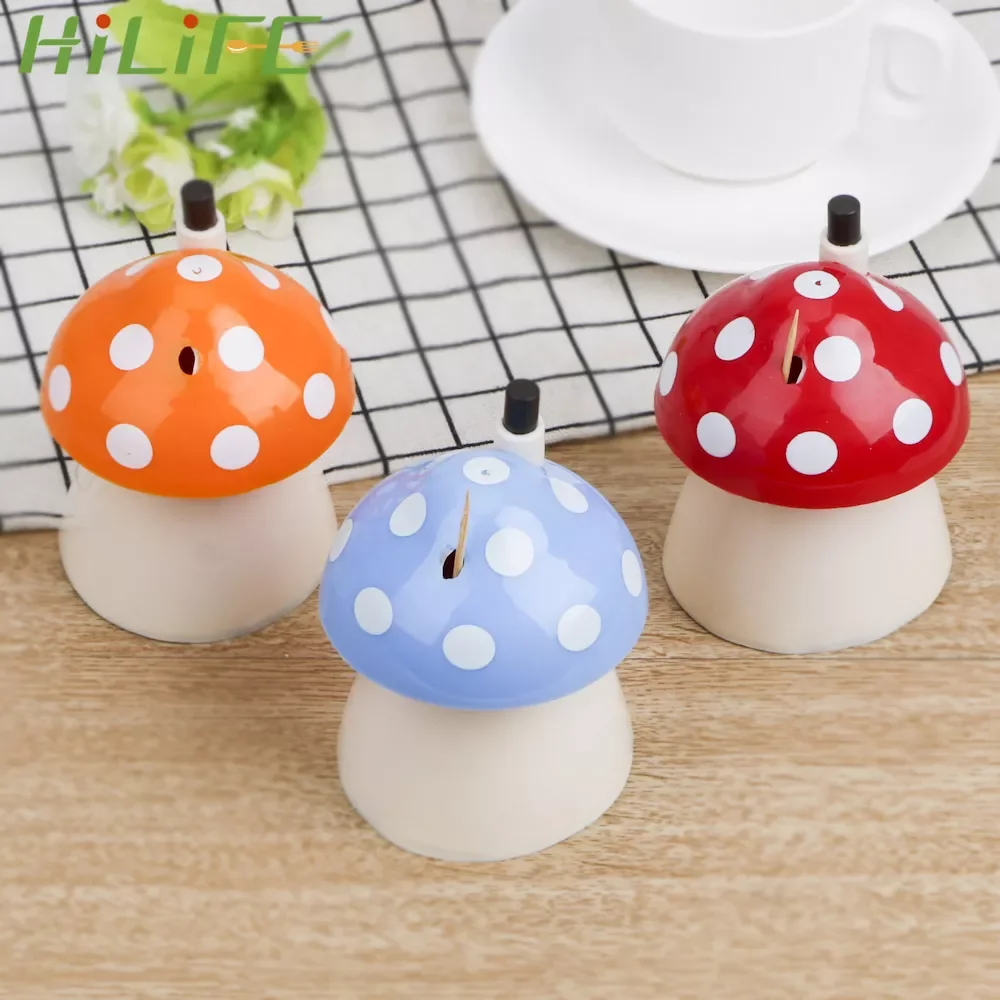 

HILIFE Toothpick Dispenser Dust-proof Toothpicks Holder Stand Mushroom Shape Tooth Pick Container Automatic Retro Tooth Pick Box