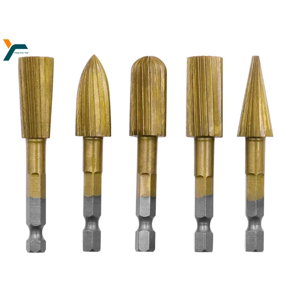 

5Pcs Rotary File 1/4'' Hex Handle File Electric Engraving Grind Head Wood Jade Porcelain Resin Plastic Stone Soft Metal Polish