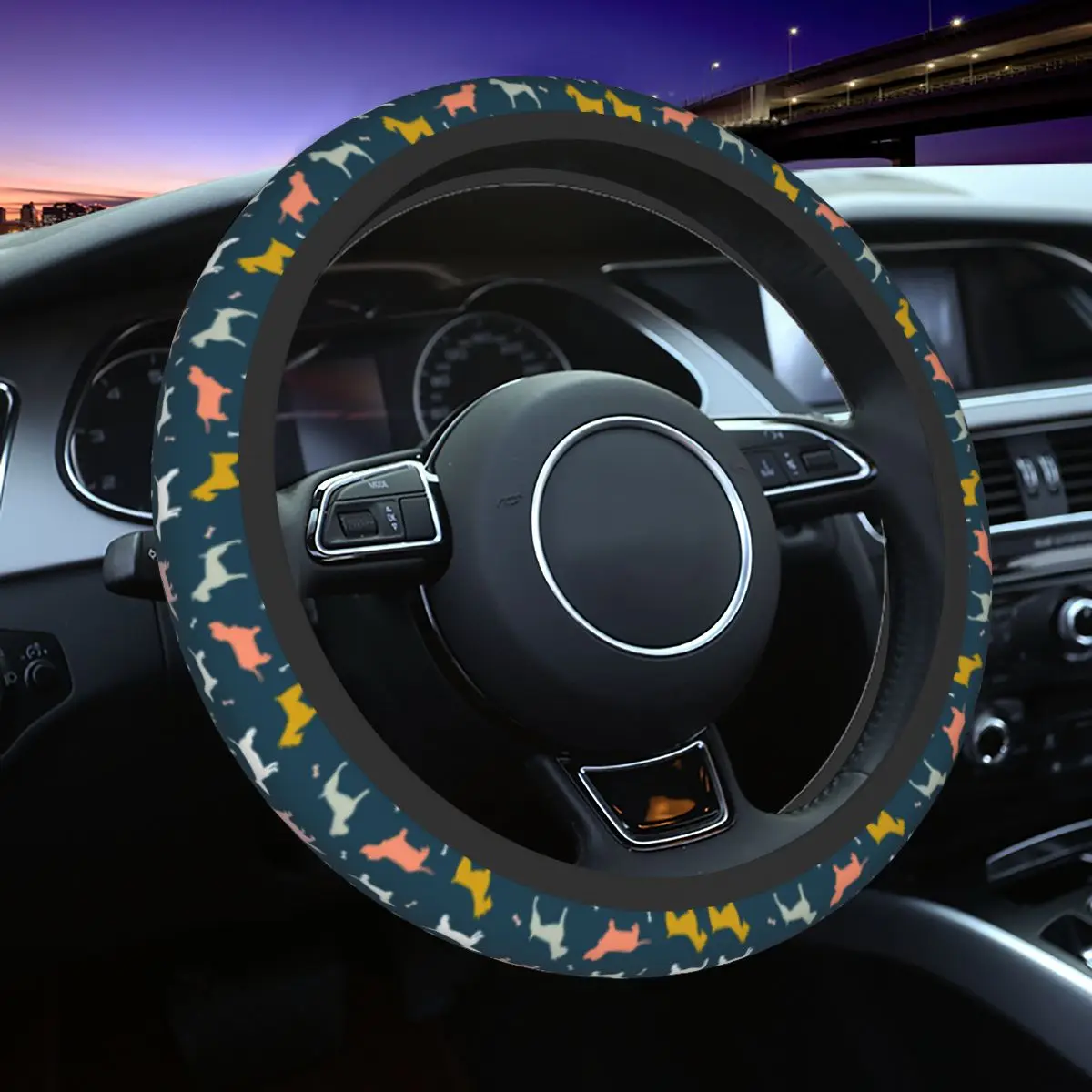 

37-38 Steering Wheel Covers Dog Cute Animal Universal Braid On The Steering Wheel Cover Auto Decoration Elastische