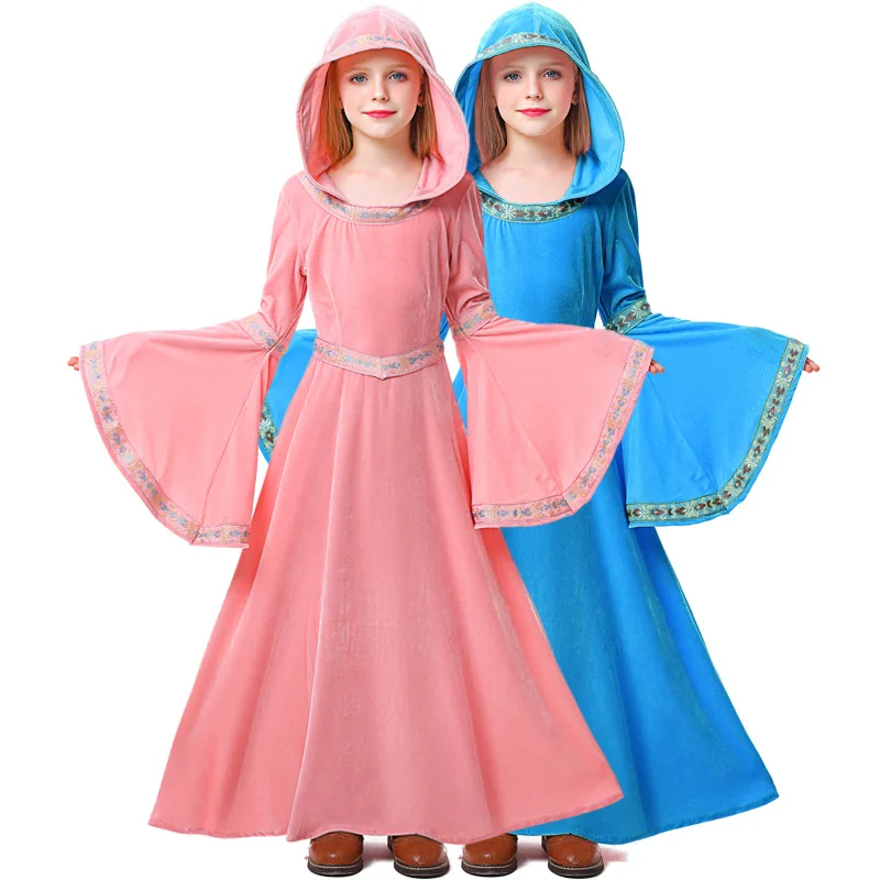 

Girl Victoria Literature Bat Sleeves Dress Hat 2Pcs Set Kid Medieval Costumes Oamaru Holiday Clothes Halloween Vampire Dresses