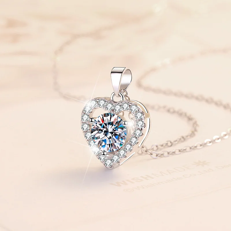 

GRA Certified Women's Luxury 1 Carat Moissanite Diamond Pendant Necklace for Women 100% 925 Sterling Silver Wedding Party Bride