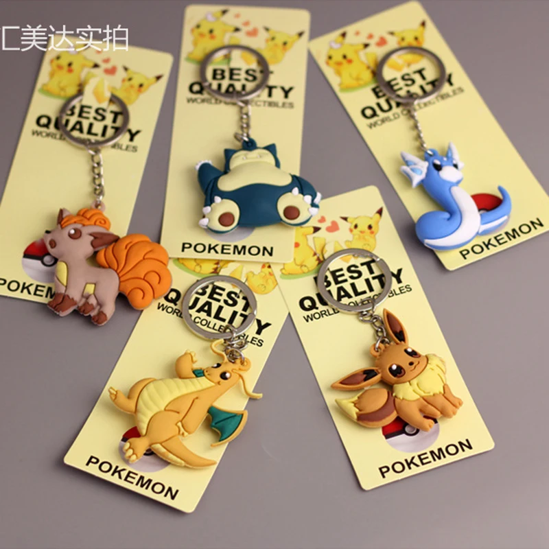 

Anime Pokemon Vulpix Snorlax Eevee Dragonite Dratini Alloy Silicone Keychain Cute Accessories Pendant Bag KeyRing Birthday Gifts