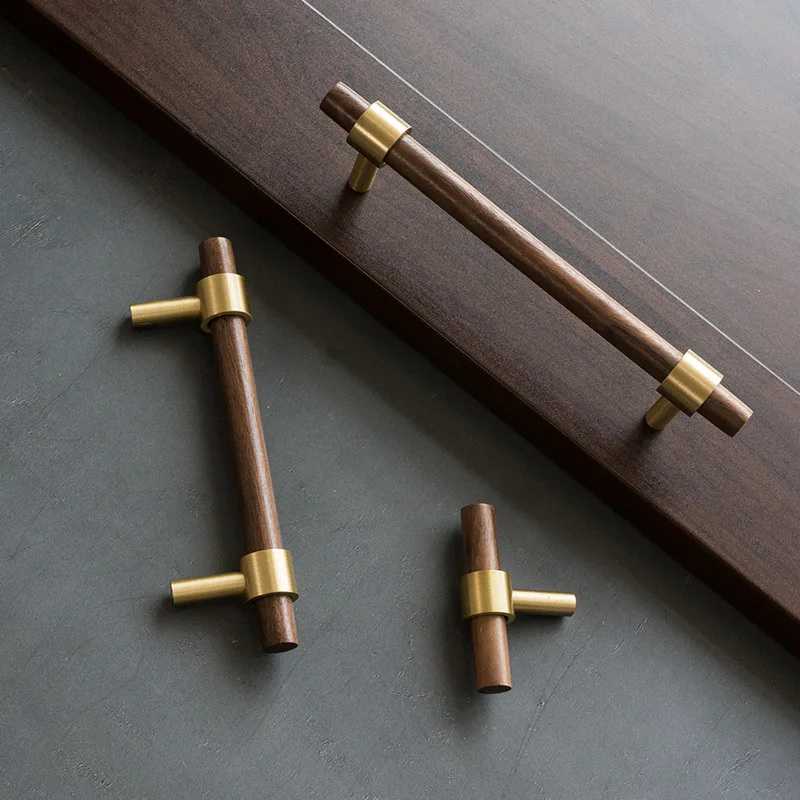 

Combinant of Brass and Walnut Wood Furniture Handles Wooden Dresser Knobs Kitchen Cupboard Pull Handles for Cabinets and Drawers