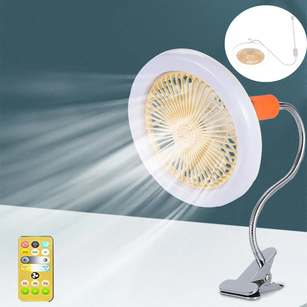 

Портативный потолочный вентилятор E27, лампа с креплением, с дистанционным управлением, для рабочего стола, кемпинга, розетка-вентилятор для дома, спальни