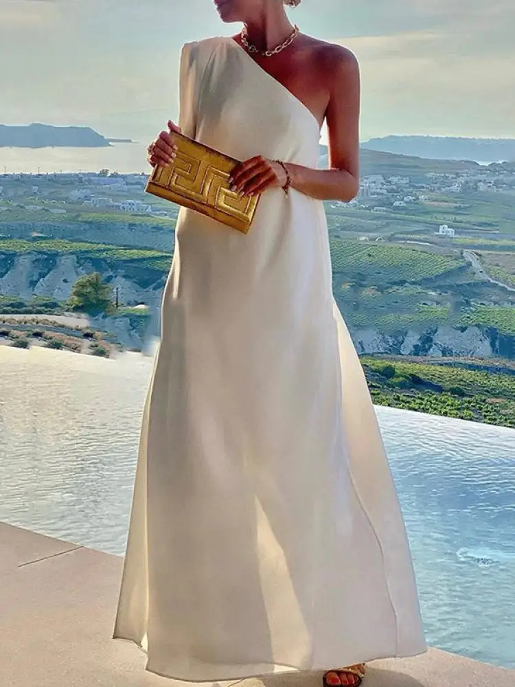 Uoozee женское модное асимметричное однотонное платье-макси с одним открытым