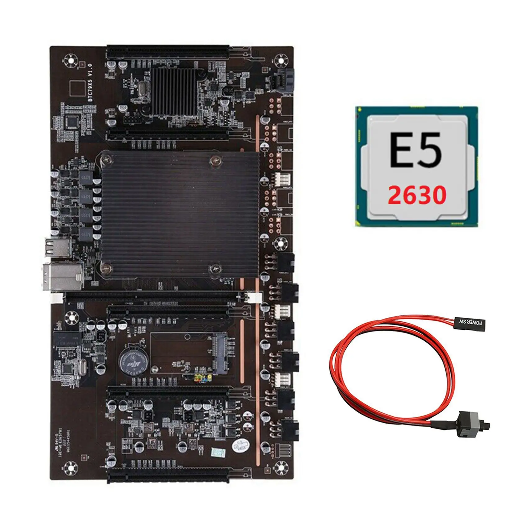 

H61 BTCX79 Miner Motherboard with E5 2630 CPU+Switch Cable LGA 2011 DDR3 Support 3060 3070 3080 GPU for BTC Mining