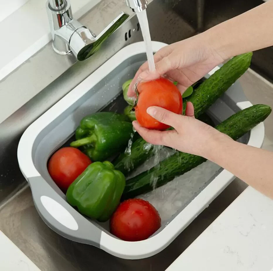 

Basedidea Collapsible Chopping Board Folding Silicone Cutting Block Washing Basket Kitchen Organizer