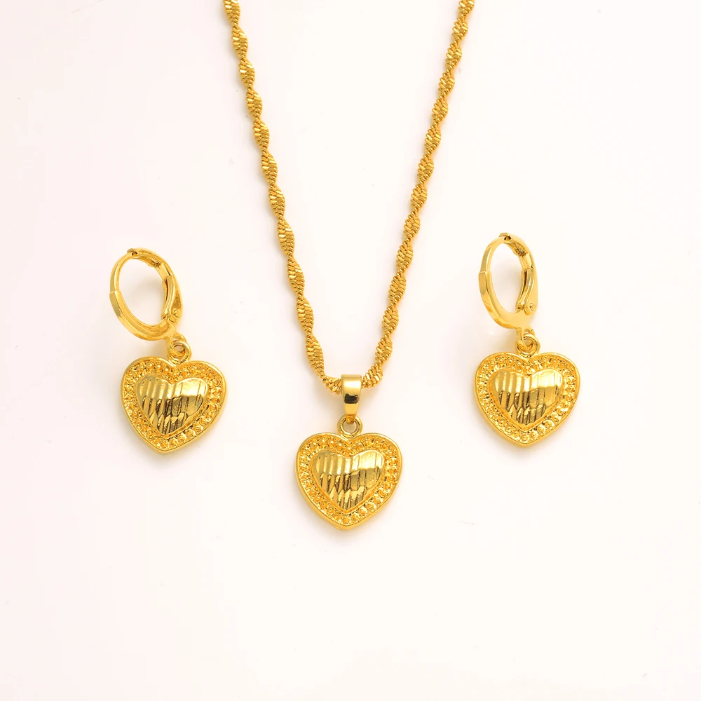 

Fashion Heart Jewelry Gold Girls Brida Jewelry Set for Women Necklace Earrings Set Party Accessories Dubai India Africa Gift