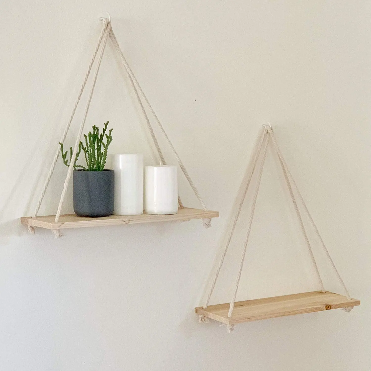 Wooden Rope Swing Wall Hanging Plant Flower Pot Tray Mounted Floating Wall Shelves Nordic Home Decoration Moredn Simple Design