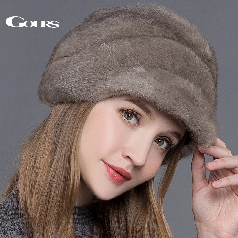 GOURS Winter Real Fur Hats for Women High Quality Whole Natural Mink Fur Hats Thick Warm Fashion Luxury Cap New Arrival GLH011