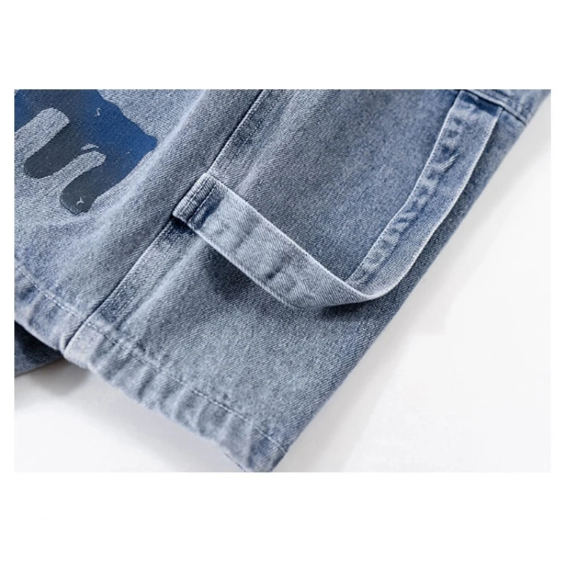 American Hip-Hop Denim Shorts Women'S Summer High Street Retro Loose Lettered Printed Outerwear Shorts