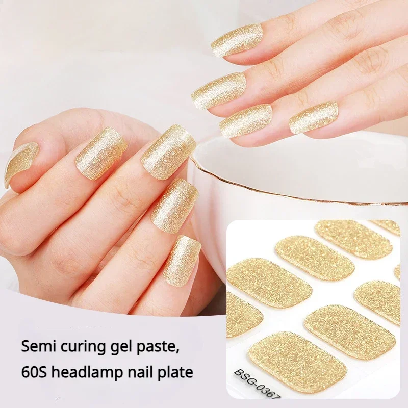 

16Tips Solid Color Scallion Powder Gel Nail Sticker European and American Semi-cured Gel Nail Sticker UV Lamp Need Nail Art