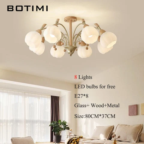 Домашняя декоративная люстра BOTIMI для гостиной, дизайнерские светильники из твердой древесины для спальни, скандинавский светильник, деревянные люстры с 8 ручками