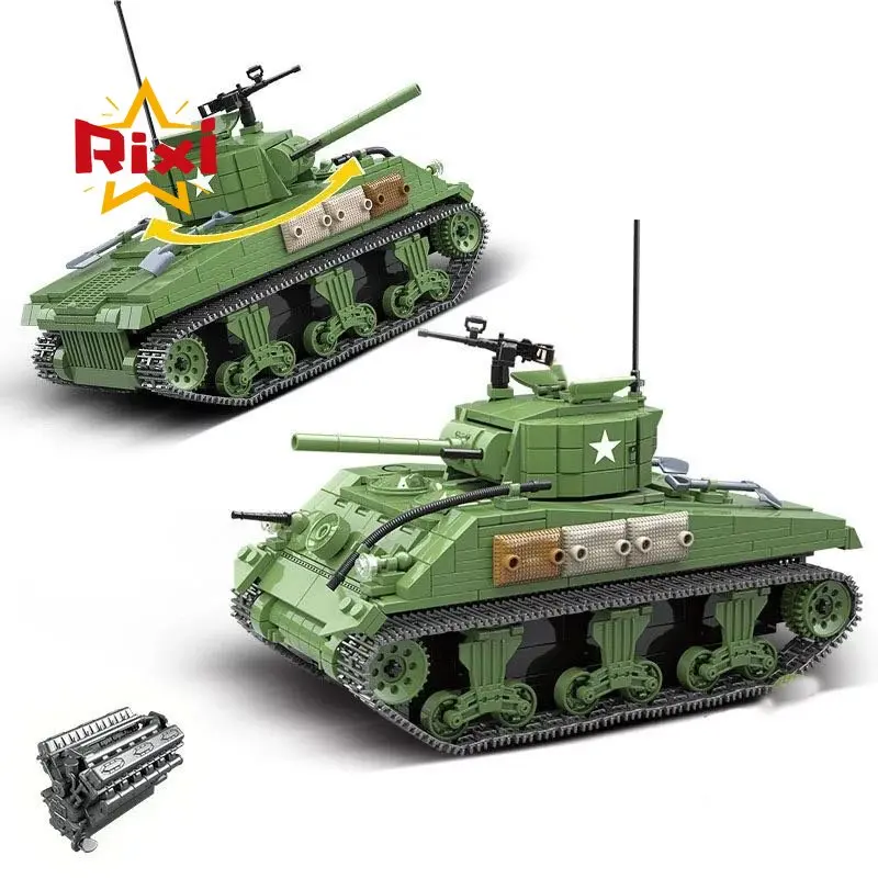 726pcs Military US Sherman M4A1 Tank Building Blocks WW2 Panzer City Army Soldier Weapon Bricks Kids MOC Toys For Children Gifts - купить по