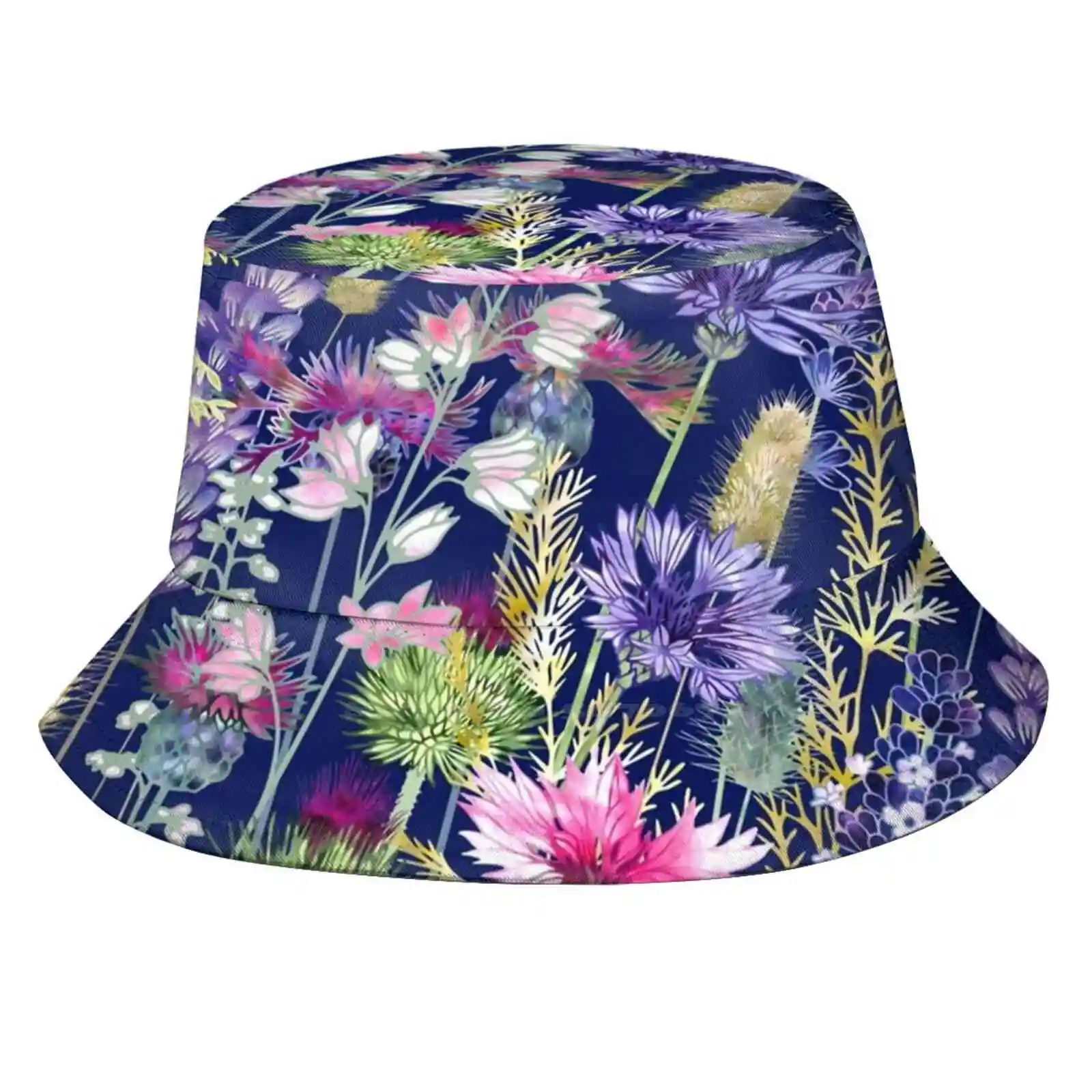 

Цветочный луг-васильковые цветы, Корейская женская шляпа от солнца с изображением расторопши и лаванды, Панама Fiona Calder