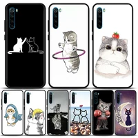 funny cartoon line cat cute animal phone case for xiaomi redmi 9 9c nfc 9t 10 10c 6 7 8 a k40 k50 pro plus soft shell cover case