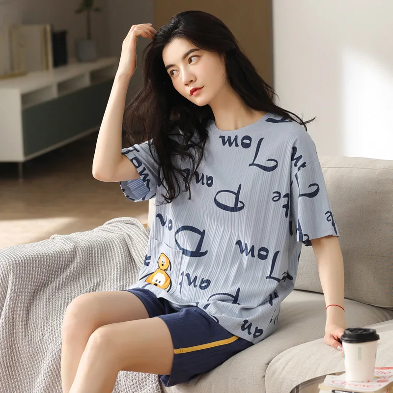 Пижама женская на весну и лето новые хлопковые шорты с коротким рукавом