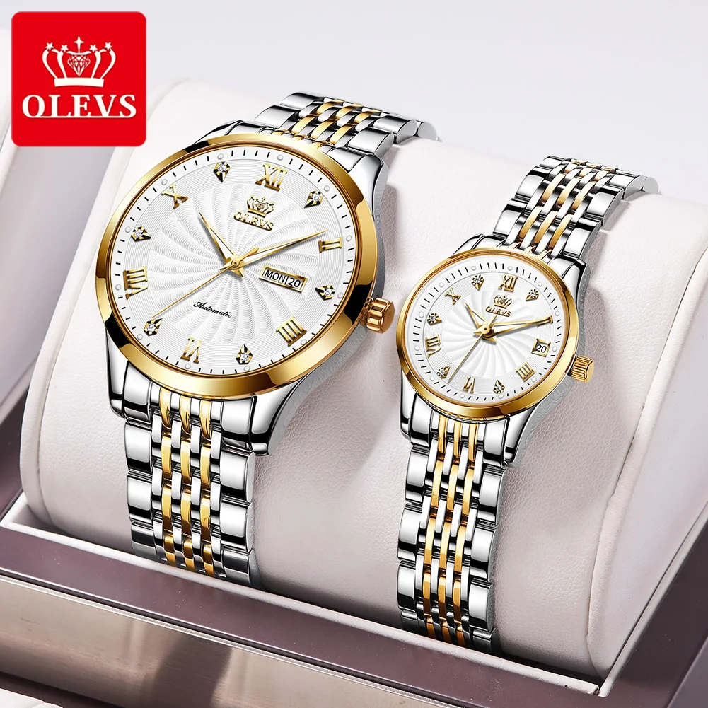 OLEVS His Hers Watch Set Richemily Automatic Mechanical Watch Stainless Steel Waterproof Couple Luxury WristWatch On Sale 2022