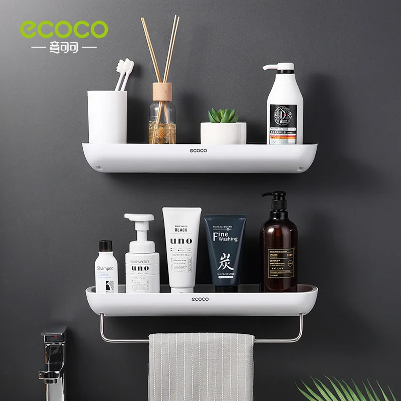 

ECOCO Bathroom Shelves Organizer Wall Mount Home Towel shelf Shampoo Rack With Towel Bar Storage Rack Bathroom Accessories