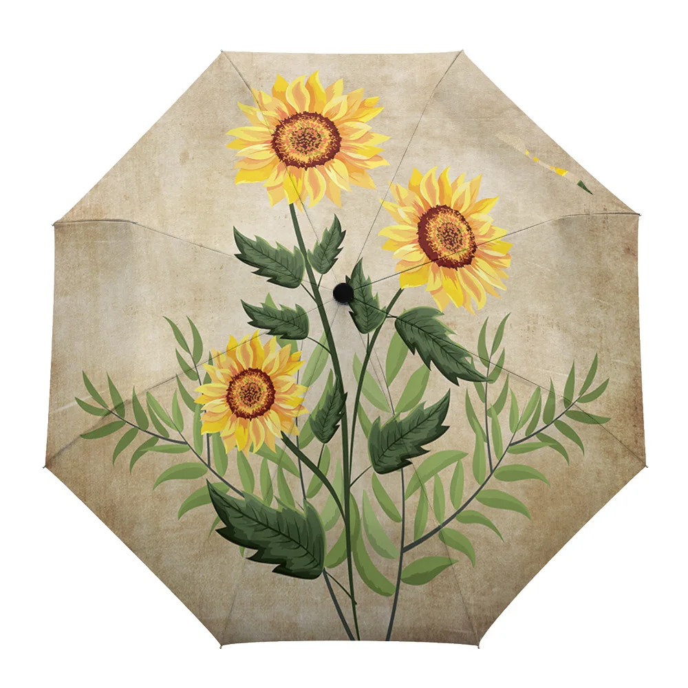 

Retro Sunflower Parasol Umbrella for Outdoor Automatic Eight Strands Rain Umbrella Adults Female Shade Umbrellas