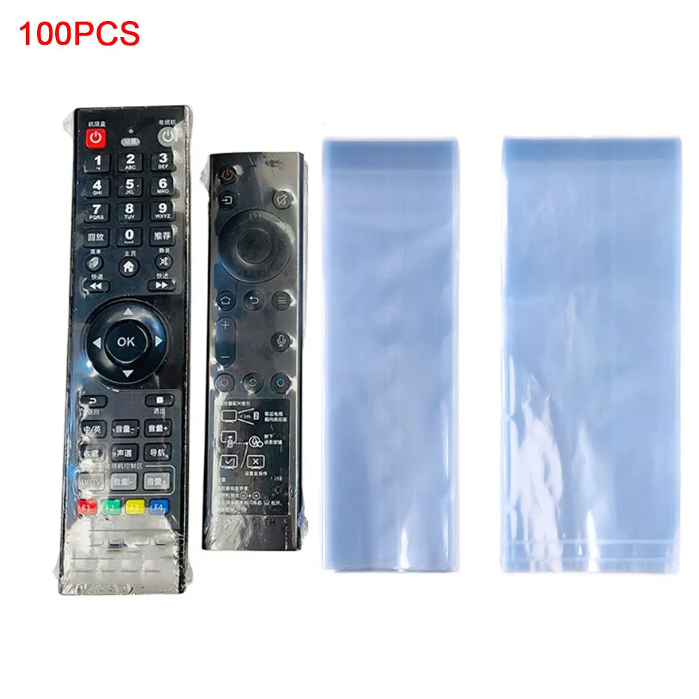 100pcs Heat Shrink Film Bag Transparent for TV Video Air Conditioner Remote Control Anti-dust Protective PVC Case Cover