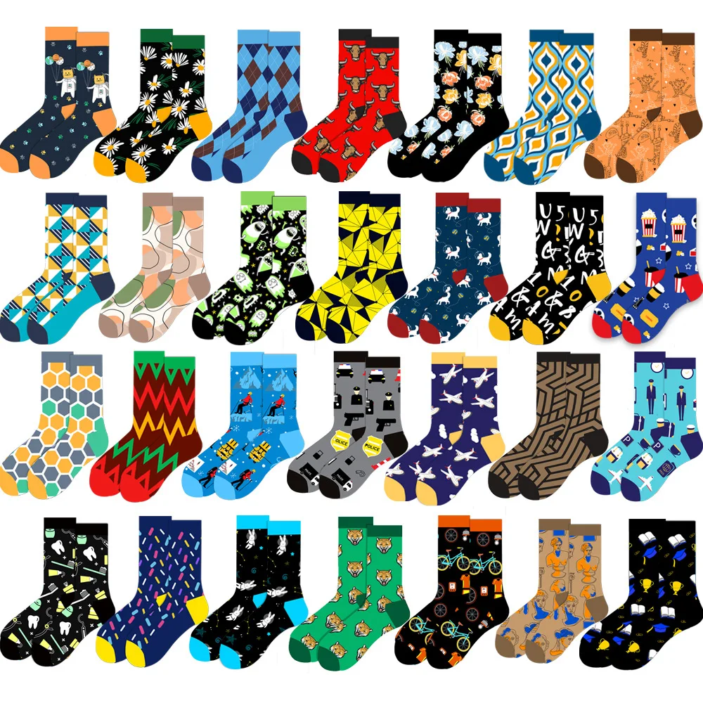 Autumn New Amazon Geometric Tide Fashion Socks Animal Socks Creative Men Flower 10 Pairs Women Crew Sock