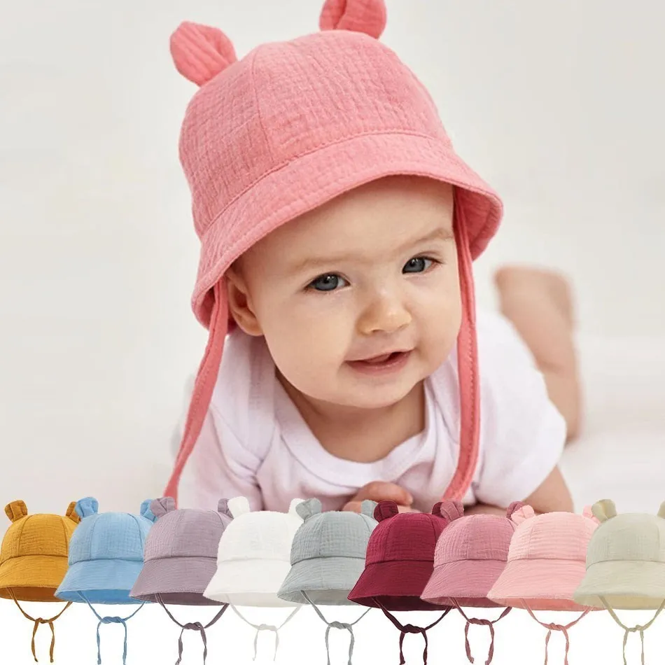 

Summer Baby Hats Newborn Bucket Sunhat Kids Muslin Panama Cap Boys Girls Sun Hat Infant Caps Easter Hats For Toddler 3-12 Months