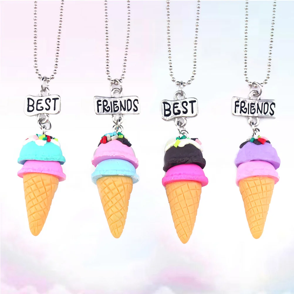 

4 Pcs Necklace Couples Girl Presents Cheistmas Ice Cream Pendant Bff Necklaces 2 Alloy