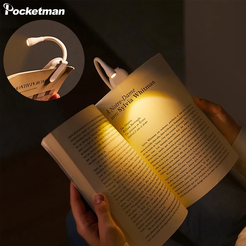 

Портативная мини-книга, Регулируемая лампа для чтения с зажимом, USB перезаряжаемая, аварийная Ночная лампа, три цвета, регулируемая яркость, карманная лампа