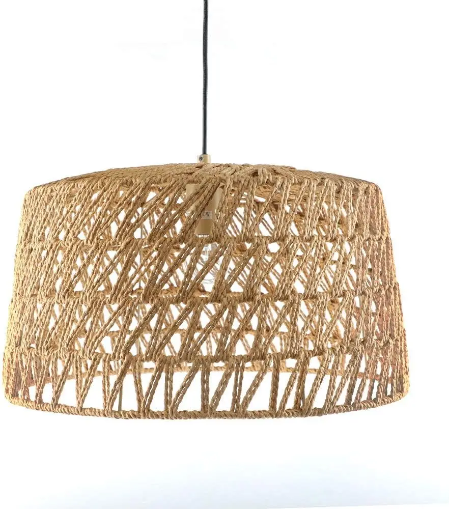 

Pendant Lamp - Hand Woven Linear Chandelier, Basket Light Fixture, 18" W x 18" D x 11" H, with Cord 65 inches Candelabra Mushroo
