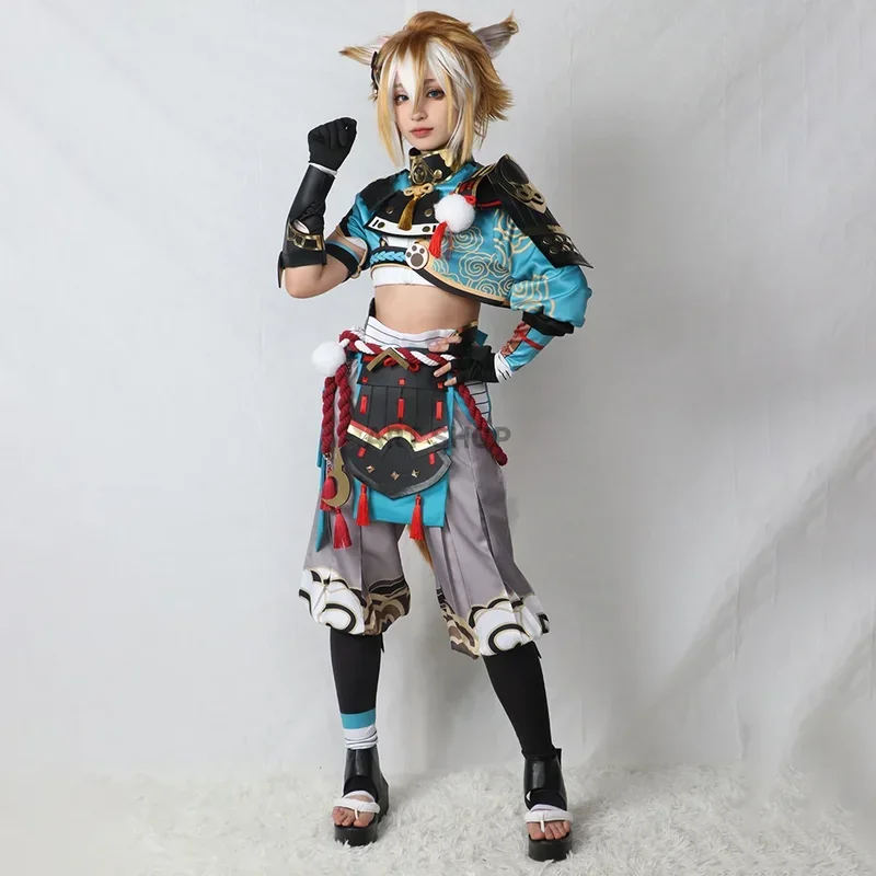 Гото косплей костюм genshinimpact goalou мужской синий лиса мальчика Хэллоуин брюки хвост
