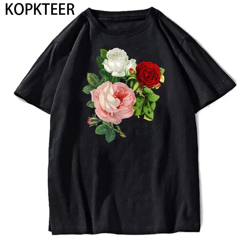 

Vintage Roses Flower Floral Black Vintage Shirt Black T-Shirt Men Cotton O-neck Tshirt Tees Harajuku Streetwear Clothes Men 2022