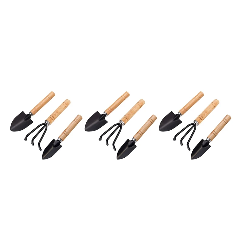 

Набор из 9 мини садовых инструментов, ручные инструменты для посадки, лопатка, грабли, лопатка, деревянная ручка, инструменты для посадки