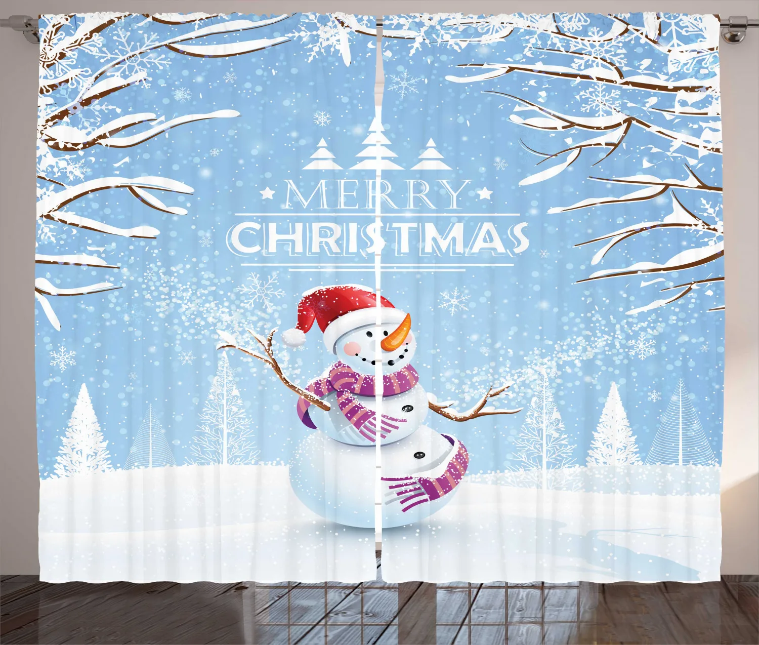 Забавные шторы с рождественскими мотивами забавные снеговики Зимние деревья