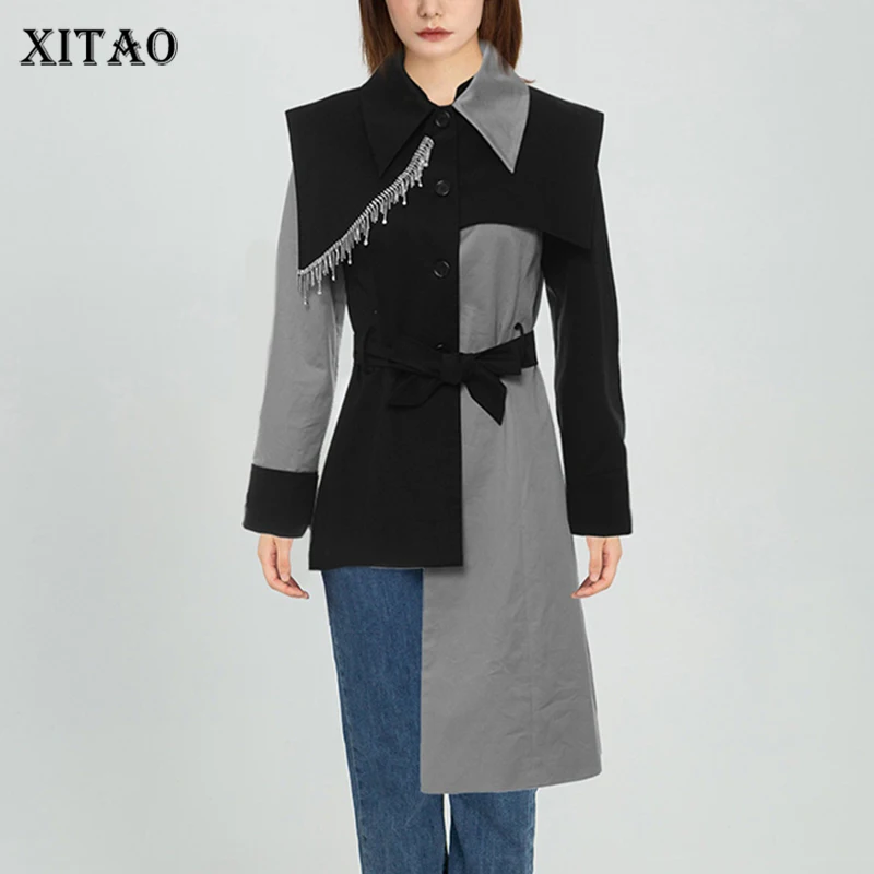 

XITAO, однобортный Тренч для женщин, Корея, новинка весны 2022, модный Свободный Тренч с отложным воротником и длинным рукавом, ZY6698