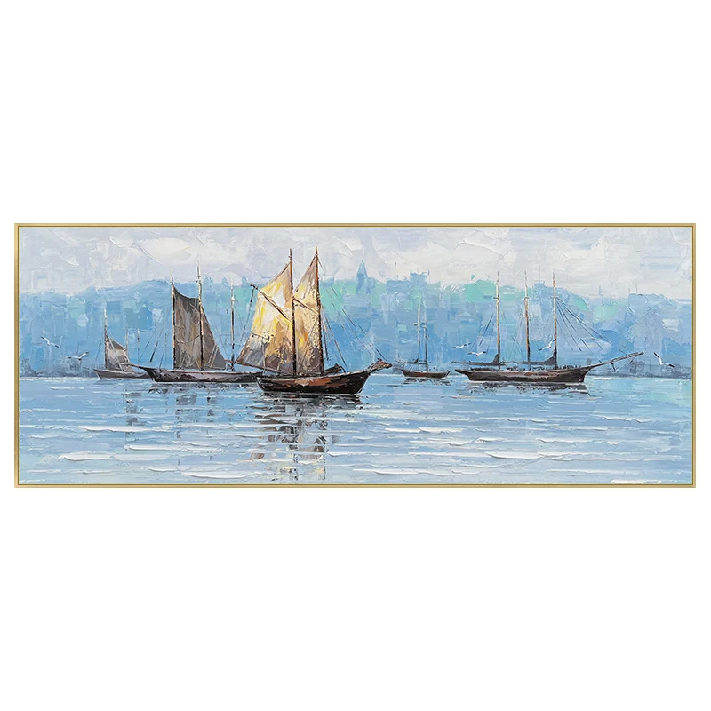 

Sailing seascape, hand texture painting, home decoration, high-end canvas, oil painting, art, modern style room decor aesthetic
