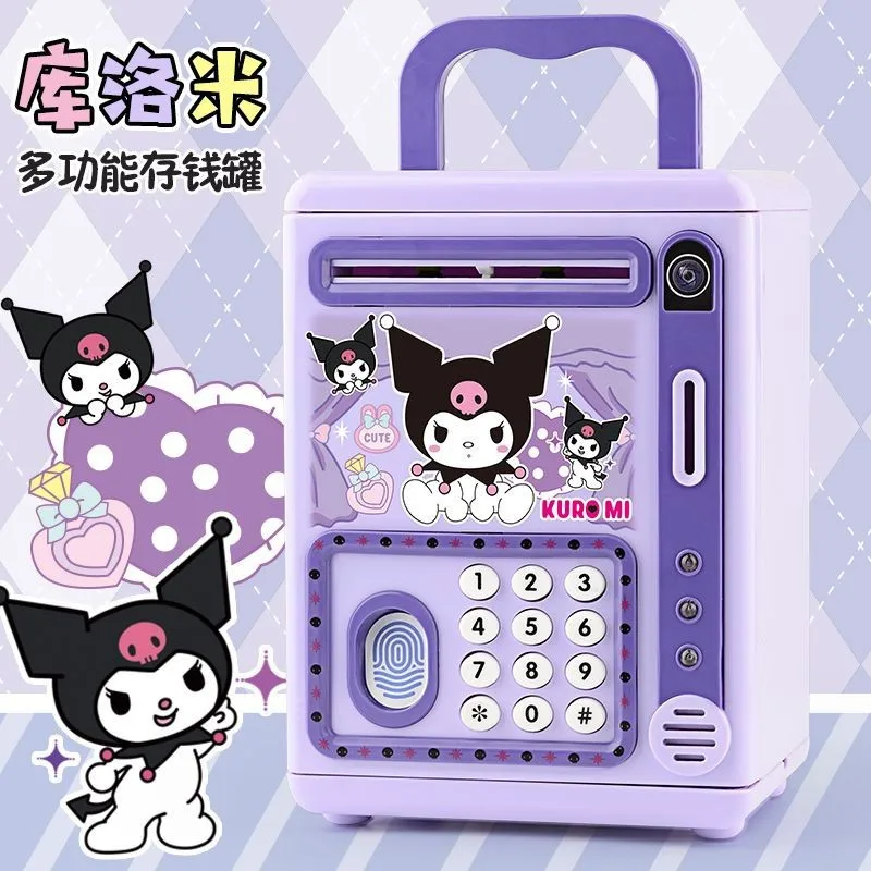 

Копилка Sanrio музыкальная с автоматическим переворачиванием денег, милая мультяшная Копилка Kurome Melody корица, со сканером отпечатка пальца, коробочка с паролем, игрушка в подарок