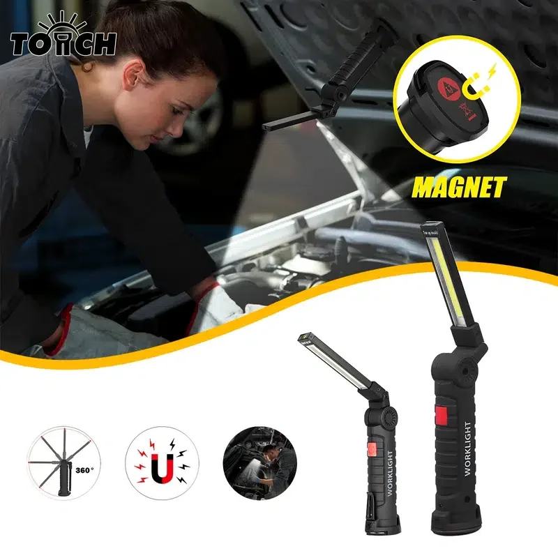 

Новый USB-фонарь с магнитной основой, вращение на 360 °, портативный осмотр с крючком, удобный фонарик для