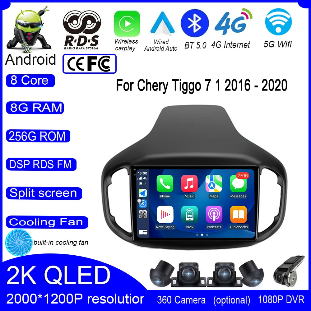 

Автомобильный радиоплеер 10,1 дюймов для Chery Tiggo 7 1 2016 - 2020 Android 13 стерео Мультимедийный 4G WIFI BT GPS навигатор плеер DSP