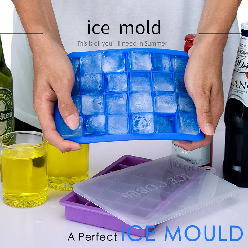 

Food-Grade 24-Hole Silicone Ice Cube With Lid Square Ice Box Complementary Food Puree, Cheese, Jelly Mold
