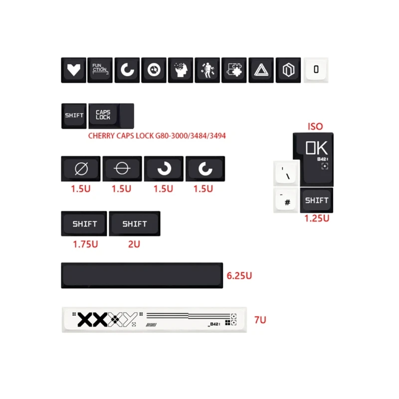 

128 Keys PBT Keycap XDA Profile DYE-SUB Print Stream Black White Keycaps For MX Switch Gaming Mechanical Keyboard