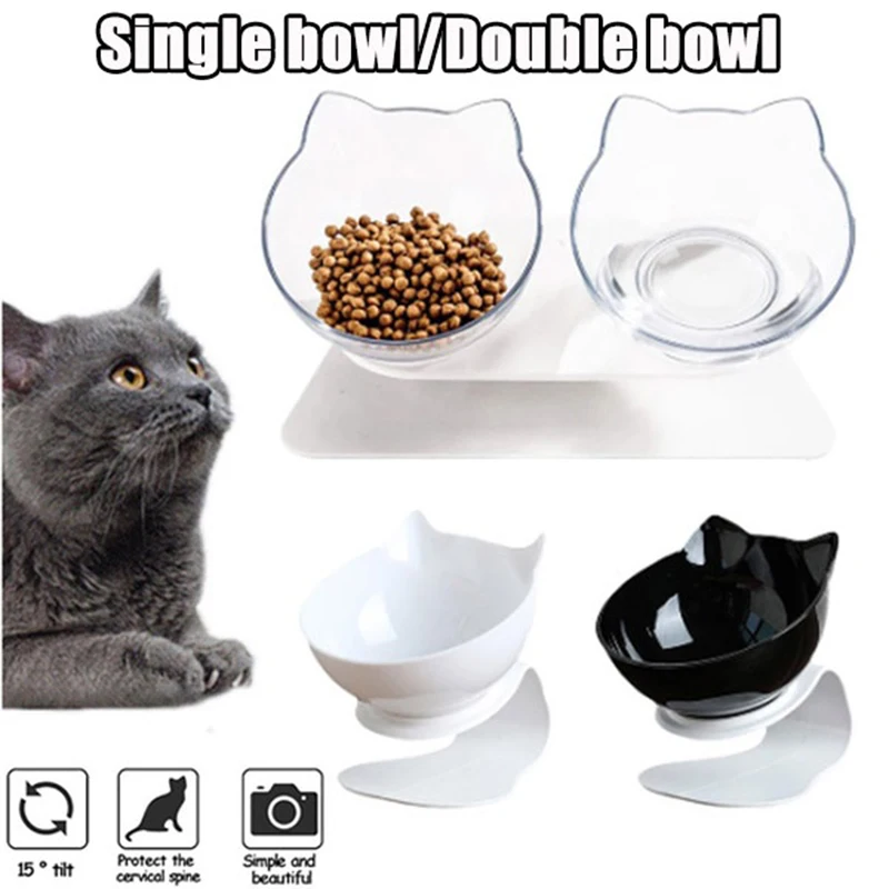 

Double Cat Bowl Non-Slip Tilt Protection Pet Neck Transparent Cat Food Water Container Small Dog Pet Bowl Comedero Perro