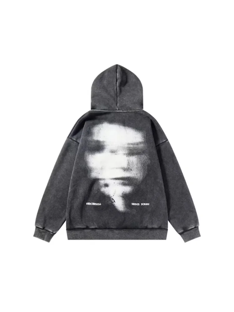 Deeptown Grunge Emo Zip Up Graphic Sweatshirts Oversize Gothic Punk Dark Letter Grey Hoodies Women Hip Hop Streetwear Loose Tops