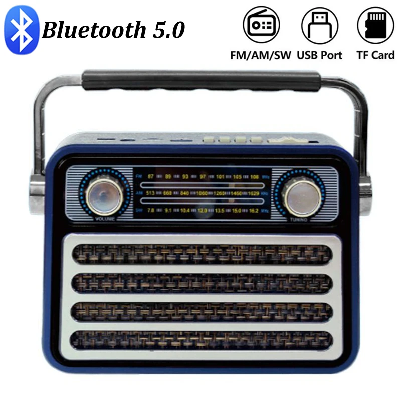 

Portable Retro Radio FM/AM/SW Full Band Receiver Handheld Bluetooth Speaker USB/TF/TF/AUX MP3 Music Player Rechargeable Radio