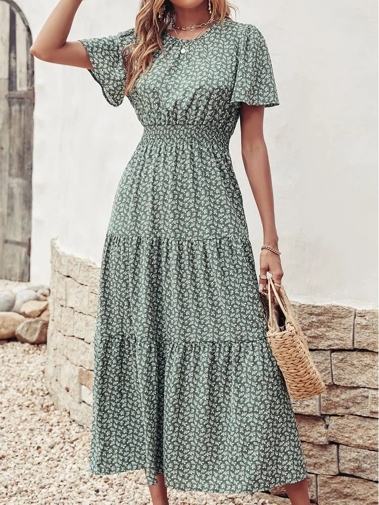 Женское длинное платье с цветочным принтом повседневный богемный сарафан