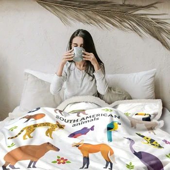 BlessLiving 3D Kawaii Cartoon Animal Pattern Sherpa Fleece Blanket Cute Fox Tiger Parrot Throw Blanket For Kid Bedroom Bed Decor 3